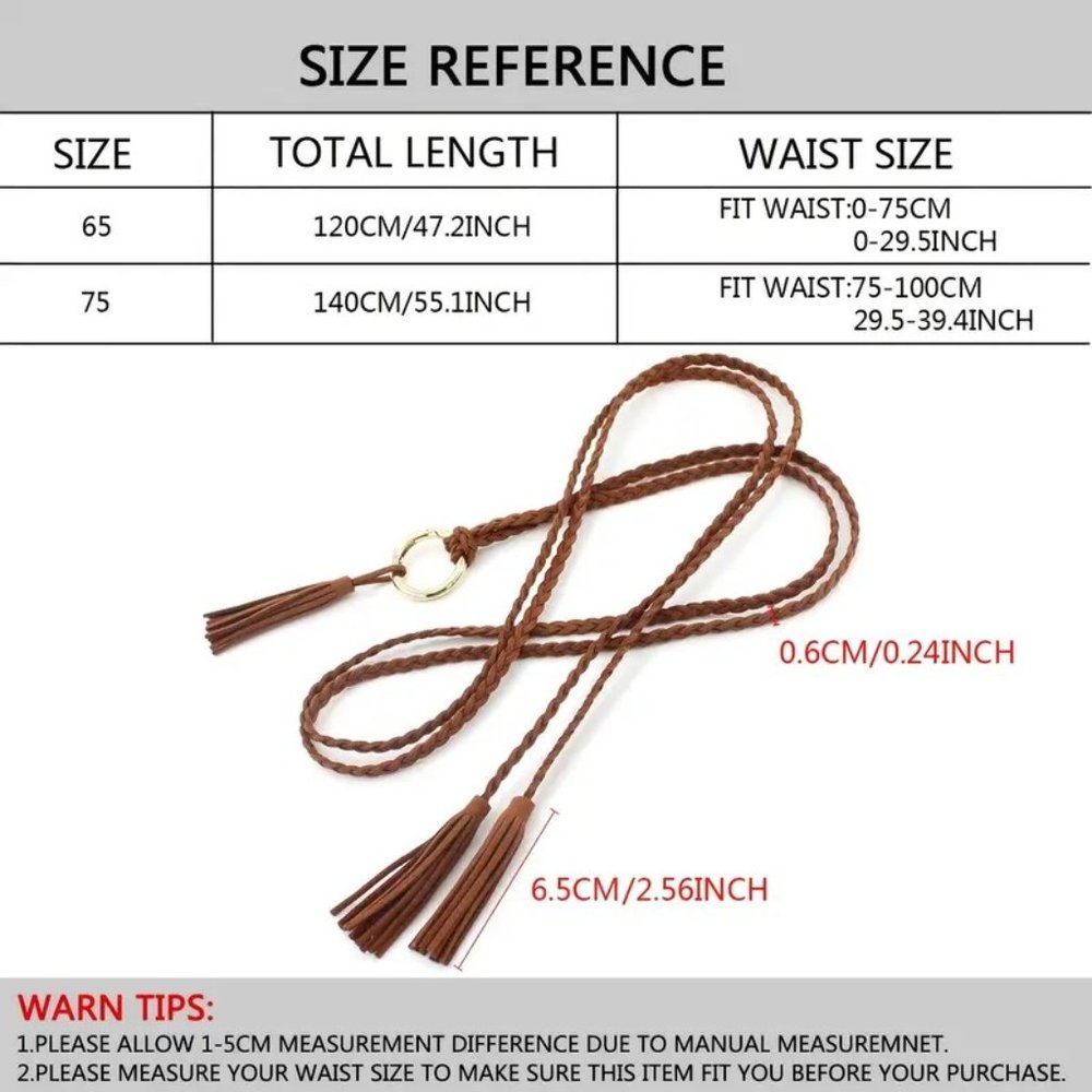 BELT Braided RopeTassel Waist Dangle Boho Hippie Vegan Leather Adjustable GIFT - Picture 3 of 3